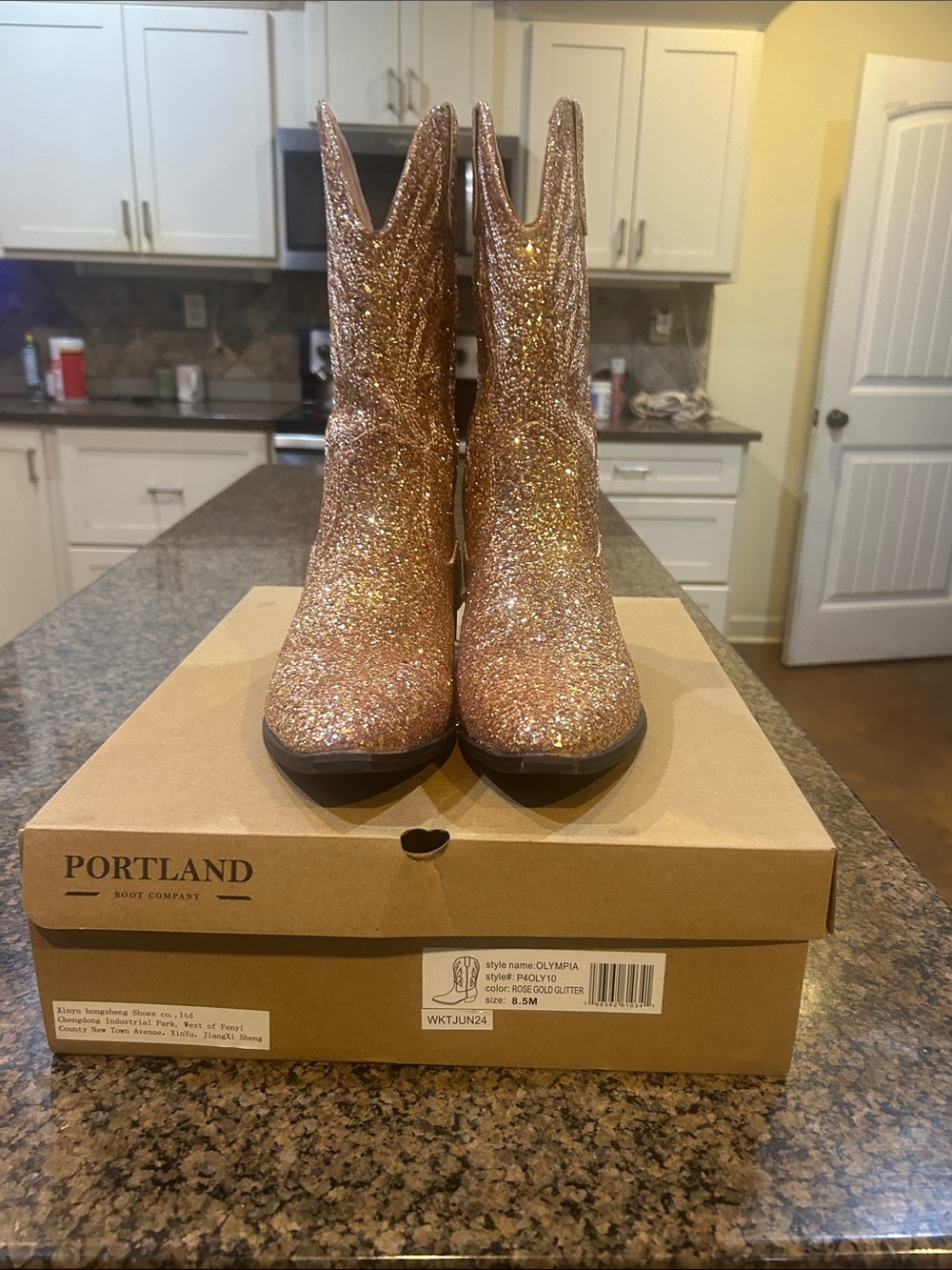 Portland Boot Company Rose Gold Glitter Western Boots